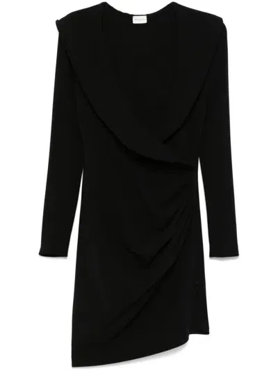 Magda Butrym Wrap-effect Draped Wool-blend Crepe Mini Dress In Black  