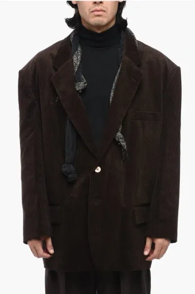 Magliano Courdoroy Prof Big Coat With Foulard In Brown