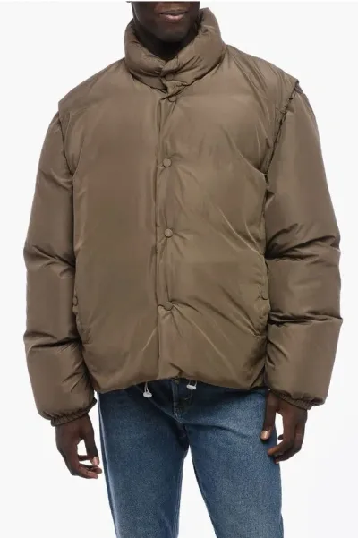 Magliano Solid Color Down Jacket With Front Buttoning In Brown