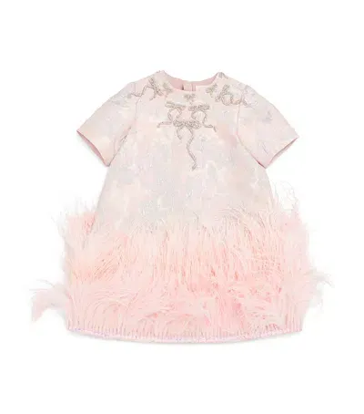 Maison Ava Kids' Feather-trim Jacquard Elodie Dress In Pink