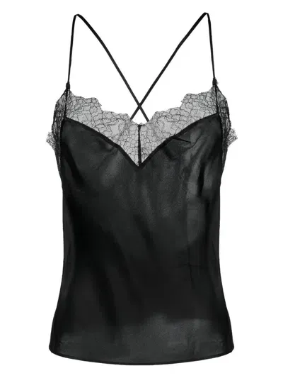 Maison Close Lace-trim Silk Camisole In Black