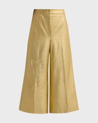 Maison Common Mid-rise Metallic Wide-leg Ankle Pants In Gold