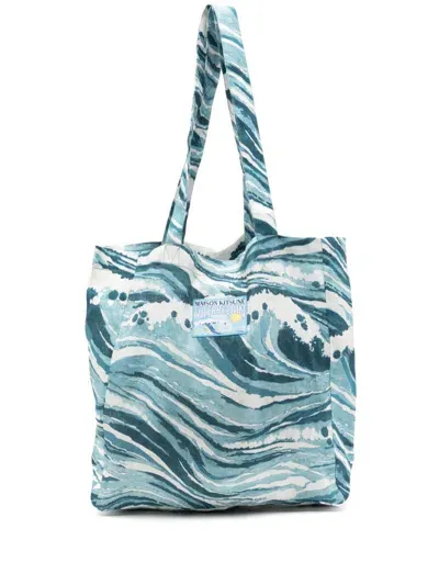 Maison Kitsuné Abstract-pattern Print Linen Bag In Light Blue