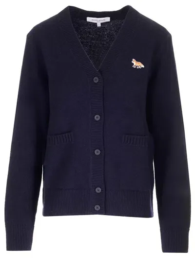 Maison Kitsuné Baby Fox Patch Boxy Cardigan In Blue