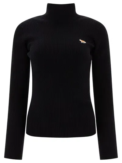 Maison Kitsuné "baby Fox" Turtleneck Sweater In Black