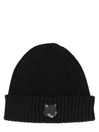 Maison Kitsuné Bold Fox Head Beanie In Black