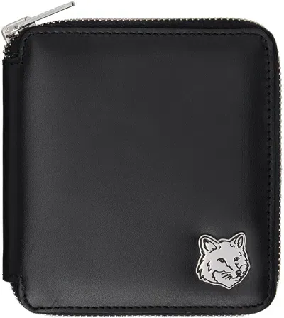 Maison Kitsuné Black Fox Head Square Zipped Wallet In Nero