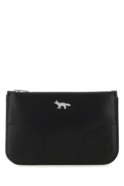 Maison Kitsuné Boogie Zipped Leather Pouch In Black