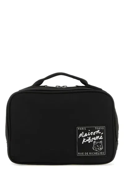 Maison Kitsuné Black Nylon Belt Bag In Nero