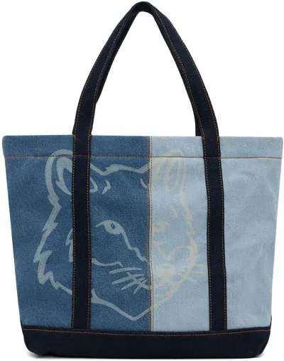 Maison Kitsuné Blue Fox Head Medium Denim Tote