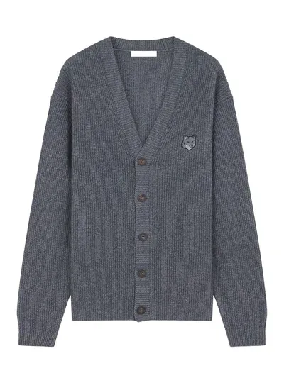 Maison Kitsuné Cardigan Comfort A Coste Con Patch Bold Fox Head In Grey