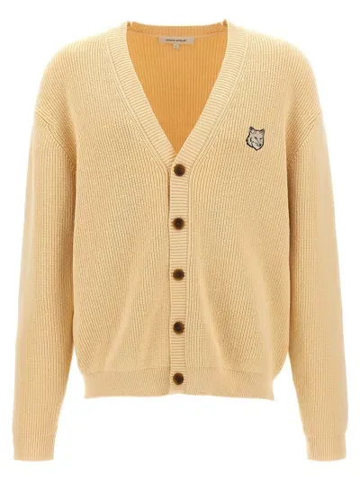 Maison Kitsuné Bold Fox Head Cardigan In Beige