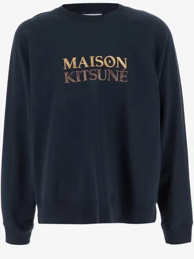 Maison Kitsuné Cotton Sweatshirt With Logo In Blue