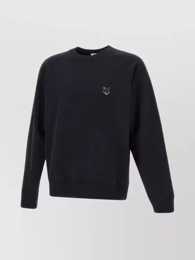 Maison Kitsuné Crew Neck Cotton Sweatshirt With Fox Logo In Black