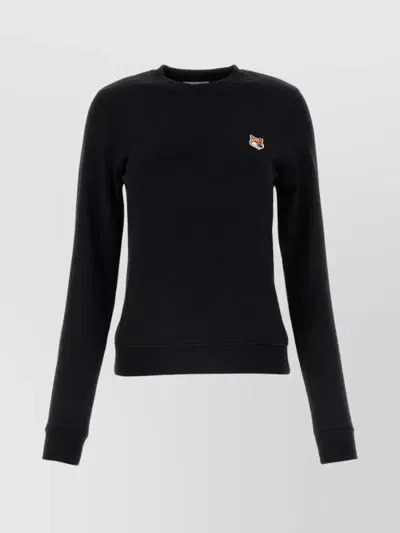 Maison Kitsuné Embroidered Detail Cotton Crew-neck Sweatshirt In Black