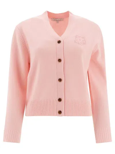 Maison Kitsuné Wool And Cashmere Cardigan With Fox Embroidery In Pink