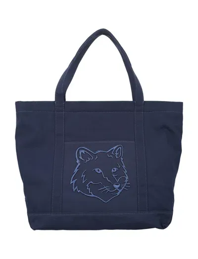 Maison Kitsuné Fox Head Large Tote In Blue