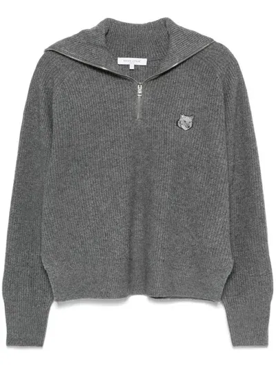 Maison Kitsuné Fox Head Wool Jumper In Grey