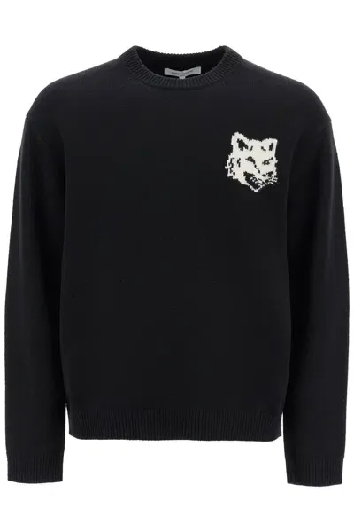 Maison Kitsuné Fox Head Wool Sweater In Black