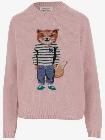 Maison Kitsuné Maison Kitsune' Fox Pattern Wool Sweater In Pink