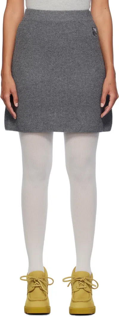 Maison Kitsuné Gray Bold Fox Head Patch Ribbed Miniskirt