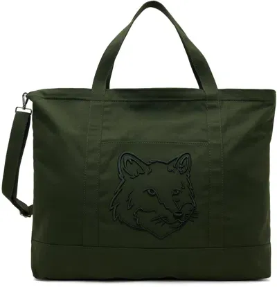 Maison Kitsuné Green Fox Head Xl Tote In Ranger Green