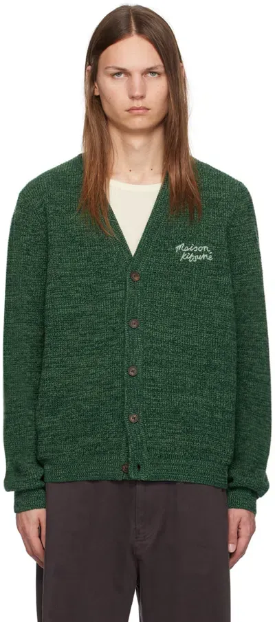 Maison Kitsuné Handwriting Comfort Cardigan In Green