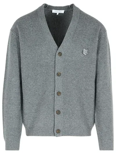 Maison Kitsuné Grey Wool Blend Cardigan In Medium Grey