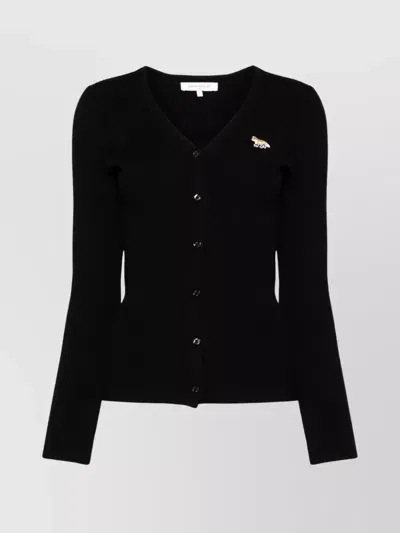 Maison Kitsuné Baby Fox Wool Cardigan In Black