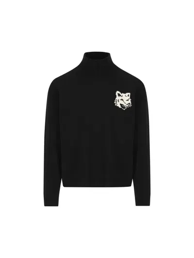 Maison Kitsuné Fox Head Intarsia Jumper In Black