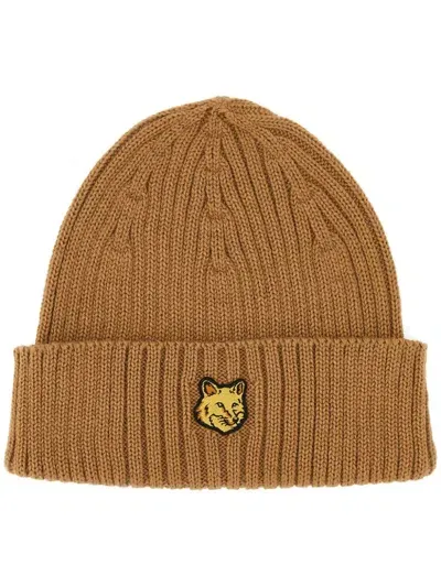 Maison Kitsuné Logo-patch Beanie Hat In Brown