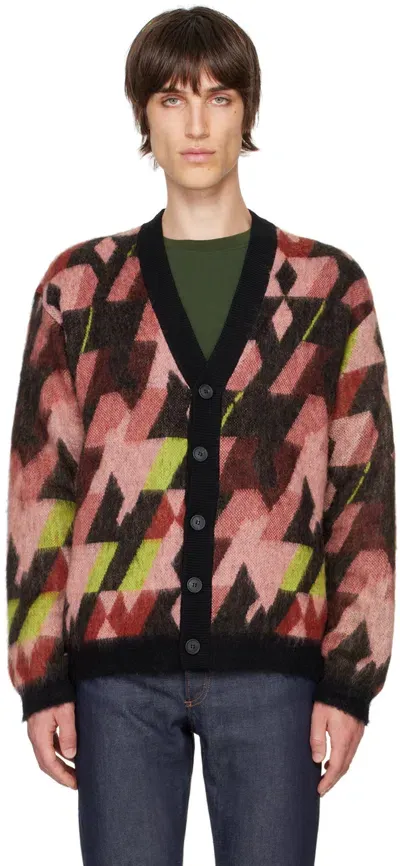 Maison Kitsuné Multicolor Graphic Mohair Jacquard Cardigan In Pecanpasturerose