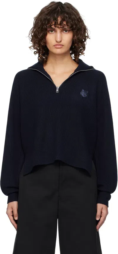 Maison Kitsuné Bold Fox Head-patch Sweater In Blue