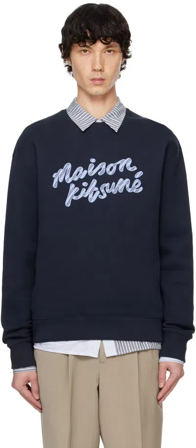 Maison Kitsuné Navy Handwriting Striped Comfort Sweatshirt In Blue