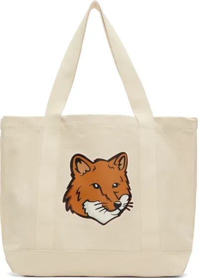 Maison Kitsuné Off-white Fox Head Tote In P700 Ecru