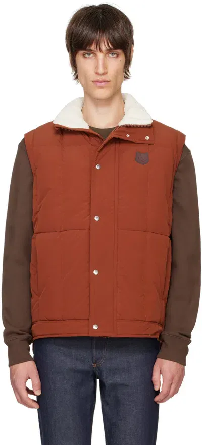 Maison Kitsuné Orange Fleece Collar Sleeveless Down Vest In P689 Teak