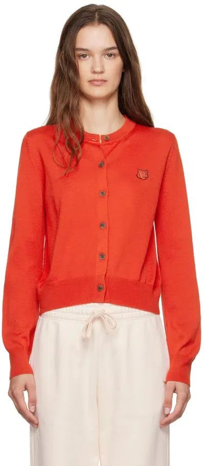 Maison Kitsuné Red Bold Fox Head Patch Cardigan