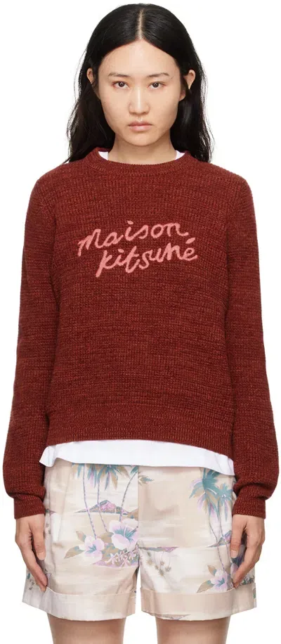 Maison Kitsuné Red Handwriting Comfort Sweater In Burgundy