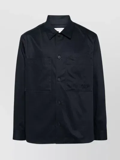 Maison Kitsuné Shirt With Curved Hem And Chest Pockets In Black