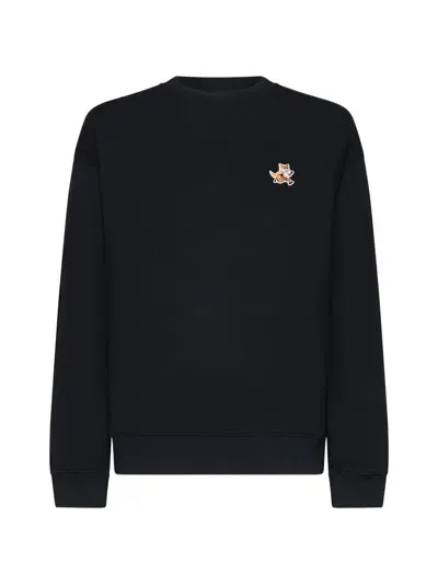 Maison Kitsuné Speedy Fox Patch Cotton Sweatshirt In Black