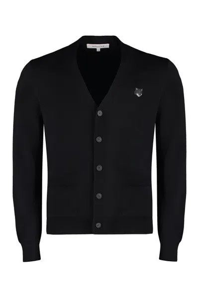 Maison Kitsuné Wool Cardigan In Black