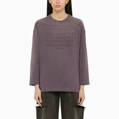 Maison Margiela Aubergine-coloured Cotton Sweater With Logo In Purple