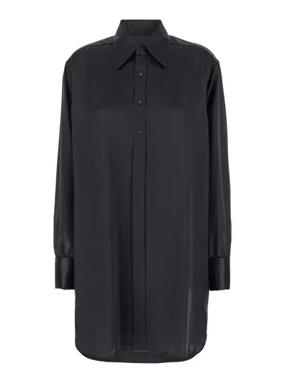 Maison Margiela Black Oversized Shirt With Oversized Collar In Silk Woman In Optical White