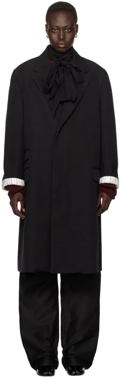 Maison Margiela Black Wool & Silk Coat In 900 Black