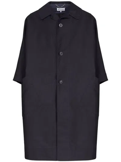 Maison Margiela Cocoon Long Cotton Coat In Black