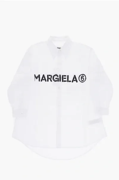 Maison Margiela Cotton Shirtdress With Frontal Logo In White