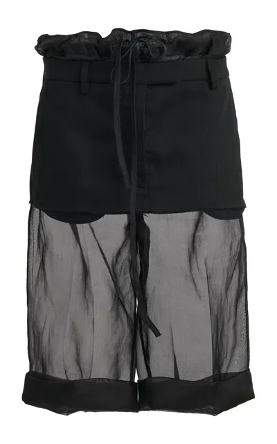 Maison Margiela Deconstructed Cotton-silk Shorts In Black