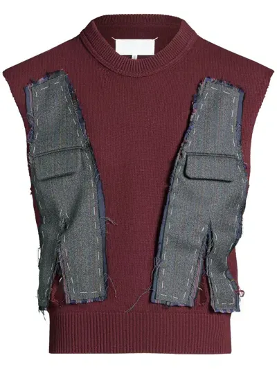 Maison Margiela Patchwork Knitted Vest In Red