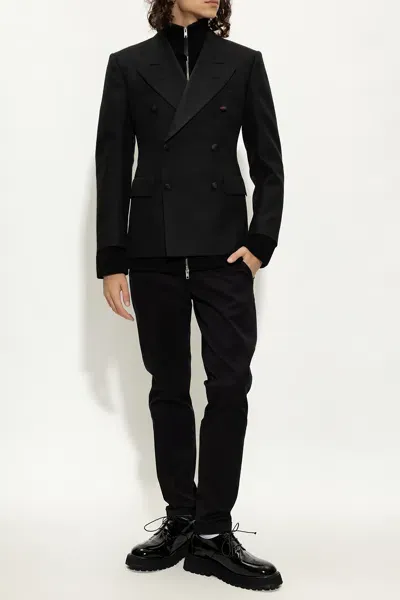 Maison Margiela Wool Double Breasted Blazer In Black