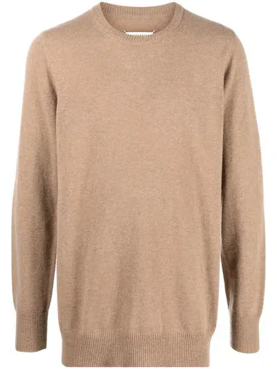 Maison Margiela Fine-knit Ribbed-trim Jumper In Brown